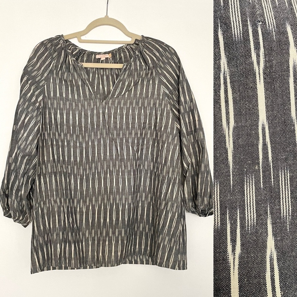 Pink Chicken Womens Chambray Woven Tunic, Ikat Gray White, 100% Cotton, Size XS